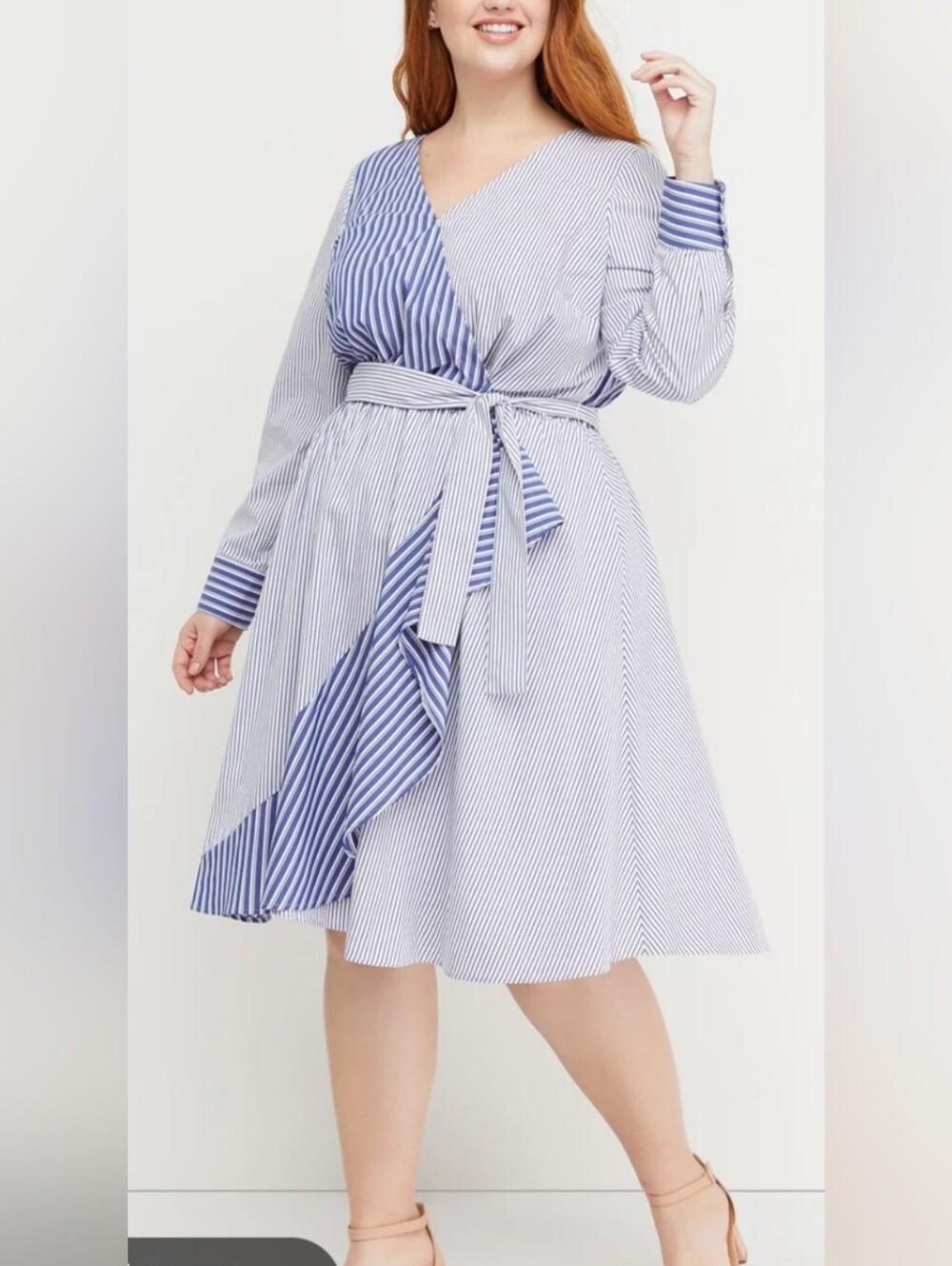 Lane Bryant Blue and White Striped Wrap Midi Dress